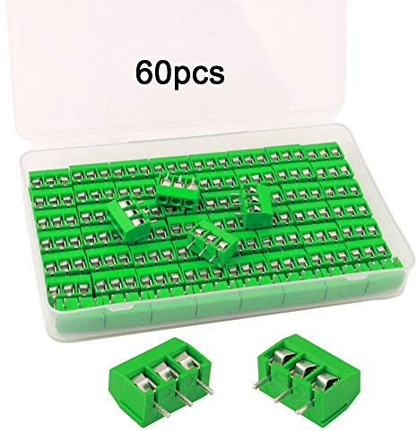 QitinDasen 60Pcs Premium 3 Position 3 Pin Plug-in PCB Terminal Block, 5.08mm Pitch PCB Mount Screw Terminal Block Connector (300V / 10A, Green)