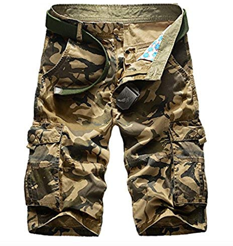 Cicilin Militär cargoshorts vintage bermuda shorts kamouflage korta byxor 100 % bomull flera fickor utan bälte