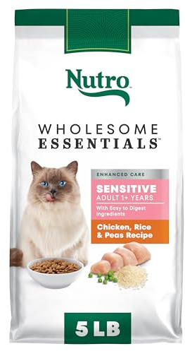 Nutro Wholesome Essentials Natural Dry Cat Food Sensitive Stomach, Chicken, Rice & Peas Recipe Cat Kibble, 5 lb. Bag