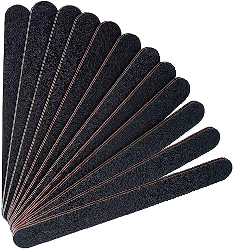 12PCS Professional Nail Files Double Sided Emery Board (100/180 Grit) Washable Nail Files, Fingernail Buffing Files for Home and Salon Use - Black
