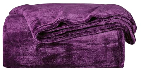 BOURINA Flannel Blanket Throw Lightweight Cozy Plush Microfiber Solid Fleece Blanket,Throw (Purple, 127x152cm)