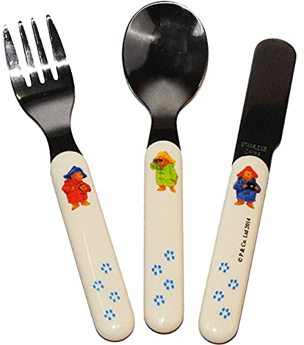 alles-meine.de GmbH Geschirr Artikel & Motivwahl 3 TLG. Besteckset aus Edelstahl - Gabel + Löffel + Messer - für Kinder - Paddington Bär - Besteck Kinderbesteck + Kunststoff ..