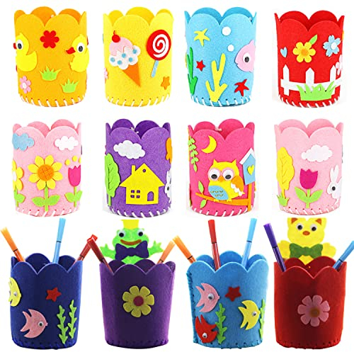 Smavles Kits de Costura para Niños 12 Paquete Creativas Kits de Fieltro Kit de Manualidades Infantil Bricolaje Portaplumas Hecho a Mano Juguete con Hilo de Aguja de Seguridad para Niños Principiantes