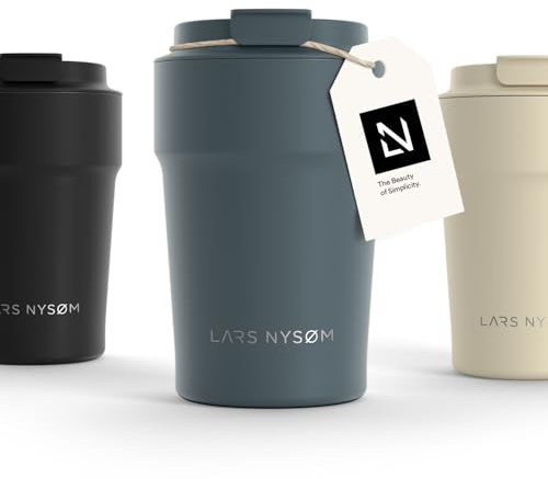LARS NYSØM Thermo Kaffeebecher to go 380ml | Travel Mug 0,38 Liter mit Isolierung | Auslaufsicherer Edelstahl Thermobecher für Kaffee und Tee unterwegs | Teebecher (Stone Blue, 380ml)