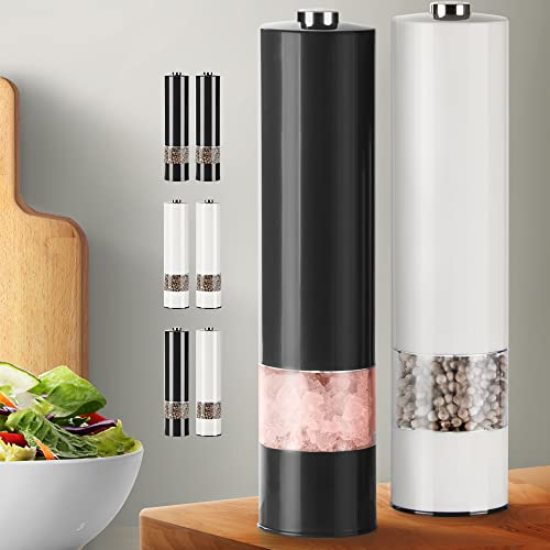 Virklyee Moulin à Poivre Electrique 2PCS Moulin à Poivre Moulin Électrique à Sel et Poivre Set Saliere et Poivriere Electrique Meulage automatique Noyau de broyage en céramique (Noir&Blanc)
