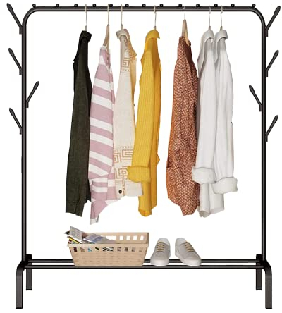 edihome, Stand Appendiabiti, 118 x 148 x 39 cm, Vestitore, Appendiabiti da Terra, Resistente, Metallico, con Supporto per Scarpe (Nero)