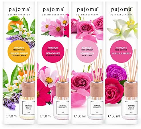 pajoma Rumdoft set, 4 x 50 ml doftriktning morgondagg, rosenblommor, lavendel-apelsin, vanilj och bär