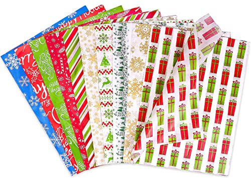 Larcenciel Weihnachten Seidenpapier 100 Blatt, 10 Arten von Buntem Seidenpapier für Geschenktüten, Weihnachtspapier mit Schneeflockenmuster, Geschenkverpackungen für Urlaub, Neujahr, DIY, 50 x 35 cm