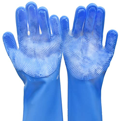 Yintoper Guantes de aseo para mascotas, guantes de lavado de perros con dientes de alta densidad, estropajo de baño de silicona resistente al calor con diseño mejorado de cinco dedos, baño y masaje