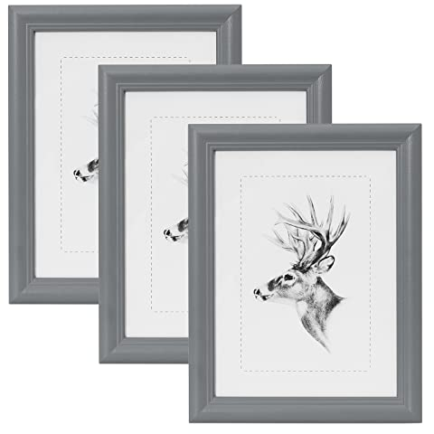 WOLTU Bilderrahmen 30x40cm 3er Set Fotorahmen Holzrahmen mit Passepartout, zum vertikalen oder horizontalen Aufhängen/Aufstellen, Posterrahmen Collage Wanddeko, Grau