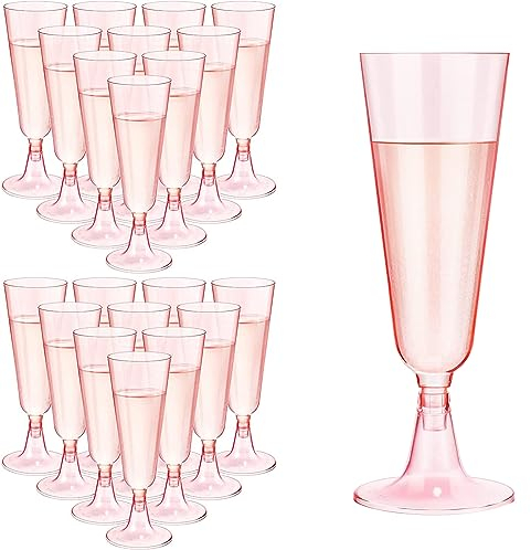 LWAIX Copas de champán de plástico de 160 ml, copas de champán de plástico, sin BPA, reutilizables, para recepción, fiesta, picnic, cumpleaños, boda, despedida de soltero, paquete de 27 unidades (rosa