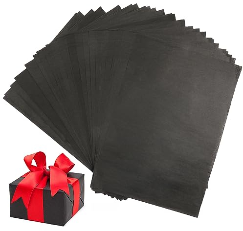 Seidenpapier Schwarz 30x21cm, Tikplus 60 Blatt Geschenkpapier zum Verpacken, Transparentpapier Verpackungsmaterial, Bastelpapier zum Kreieren von Pompoms, Papierblumen, Tischdeko (Schwarz)