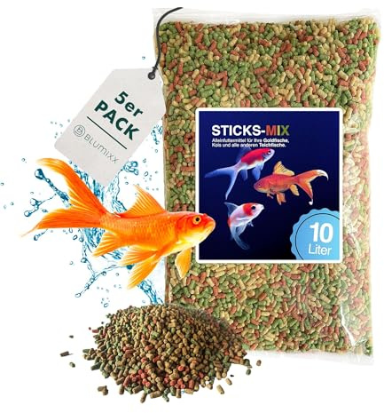 Teich Sticks Mix bunt 50 Liter (5X 10 L) Beutel, Premium Alleinfuttermittel, Fischfutter, Koifutter, Goldfischfutter, Teichfutter, Teichfischfutter mit Vitaminen Tricolore, Nicht Trübend