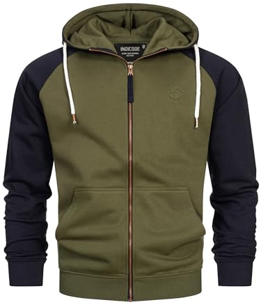 Indicode Herren INPulko Kapuzensweatjacke | Hoodie Kapuzenpullover Pulli für Männer Army, M