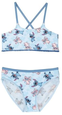 Bikini Infantil de Stitch - Color Azul - Talla 8 Años - Bañador Niña Fabricado en 85% Poliéster y 15% Elastano de 210 gsm - Producto Original Diseñado en España