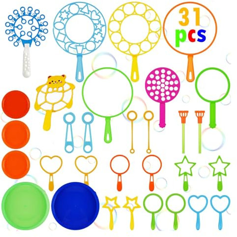 Gfamous 31 Piezas Burbujas de Jabón Kit, Kit de Varita de Burbujas,Juego de Burbujas de Jabón, para Actividades al Aire Libre en Verano, Fiestas de Cumpleaños