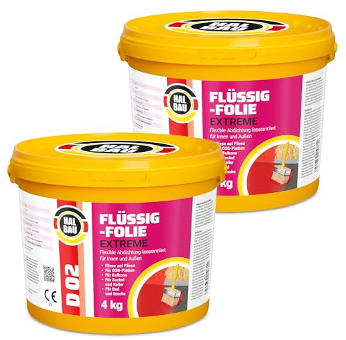 Flytande folie 8 kg, flytande gummi för inomhus- och utomhusbruk, fiberförstärkt högelastisk tätning, vattenbarriär under kakel, balkong, dusch halvkonstruktion D02