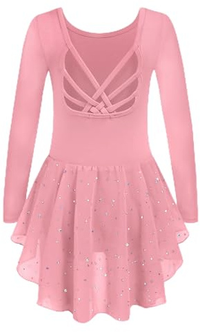 Arshiner Ballettkleidung Mädchen Ballettkleid Langarm Rückenfrei Baumwolle | Kinder Ballett Tanzkleid,Ballettanzug,Tanzbody mit Tutu,Ballerina Kostüm 2-10 Jahre