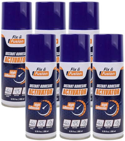 FIX & FUSION Activateur Spray (200 ml) | Accélérateur Séchage pour Colle Cyanoacrylate (CA) Super Glue | Bois, Plastique, Caoutchouc, Granit & Bricolage | Adhérence Renforcée, Séchage Rapide (6 Pack)