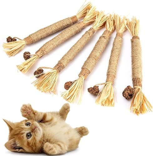 BPTZYLN 6 Pcs 22cm Cat Sticks Silvervine for Cats Kitten Teething Toys Chew Sticks,for Cat Teeth Cleaning Stress Release Dental Health Playing Chew Sticks