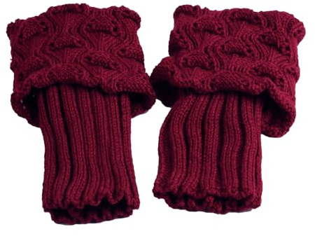 BrightGlow Warme Gestrickte Socken Damen Beinstulpen Kurze Boot Socken Manschetten-Beinwärmer Winter Beinwärmer Stulpen Damen Manschetten Stiefel Socken für Mädchen Weinrot