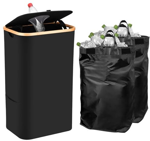 Pangutiandi Deposit Bottle Collector Bins with Lid, 105L Large Collection Container with 2 Removable Carry Bag for Kitchen