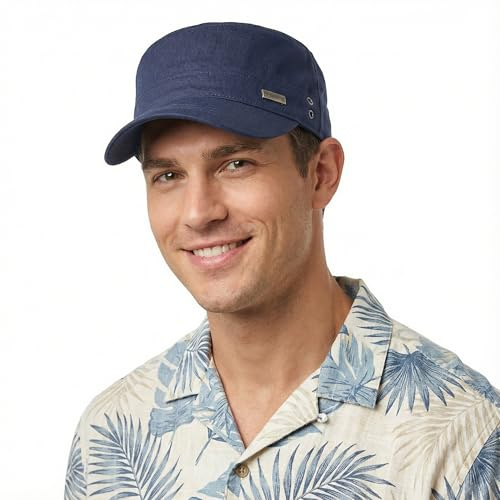 howkuhat Mens Army Cap Military Hat Baseball Cap Unisex Army Caps for Men Sun Hat Wide Brim UV Protection Adjustable Cadet Cap for Spring Autumn (UK, Alpha, One Size, M, Navy Blue)