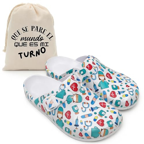 Zuecos Sanitarios para Mujer de Goma EVA + Bolsa de Transporte | Calzado Sanitario Mujer para Enfermera, Médico y Hospital (38)