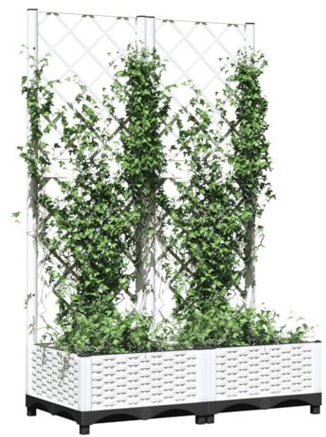 Fioriera da giardino bianca con traliccio, 80 x 40 x 121,5 cm, resistente, in polipropilene, contenitore per piante rampicanti