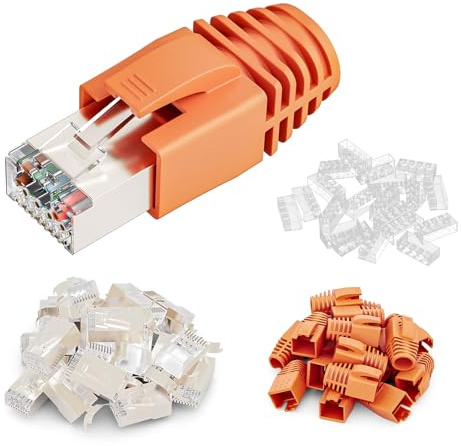 FGB 10 Gbps RJ45-kontakt CAT 7 CAT 6A 20 stycken nätverkskontakt, genomströmning och skärmad, 50 μ guldpläterad, LAN-kontakt för installationskabel AWG23 POE