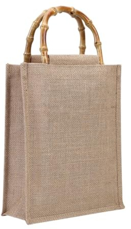 Borsa In Juta Per Shopping Borsa tote da donna in tela di iuta Borsa da spiaggia retrò Manico in bambù Borsa a tracolla da spiaggia in lino Borsa con manico superiore Borse for la spesa riutilizzabili