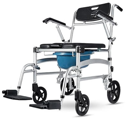HAVVMK Silla de Ducha portátil con Ruedas, Silla de Ruedas con Inodoro de Aluminio para facilitar la Movilidad.