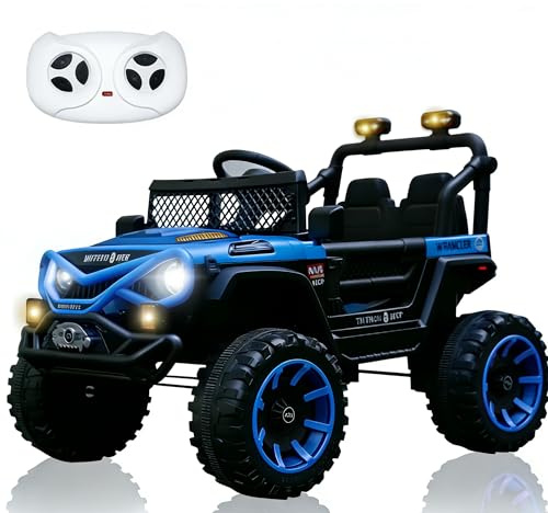 12V Kids Electric Ride on Car,Electric Cars for Kids, 2 Motors Electric Off Road Truck with 2.4G Remote Control,Music LED Lights 2-Seater Gift for Boy & Girl Blue