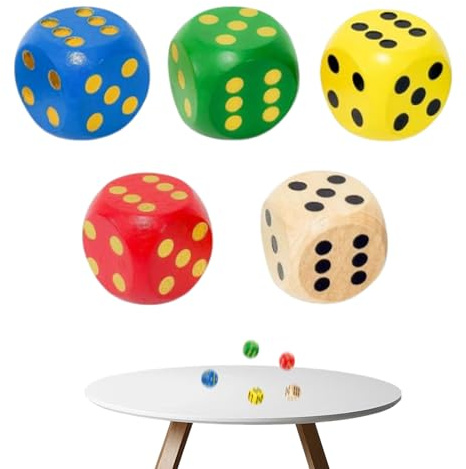 5 Stück Würfel Groß,Spielwürfel,30mm Natur Holz Spielwürfel,Großer Würfel,Holzwürfel Mit Abgerundeten Kanten,Bunte Für Brettspiele Zuhause Partyspiel Mathematik(5 Farben)