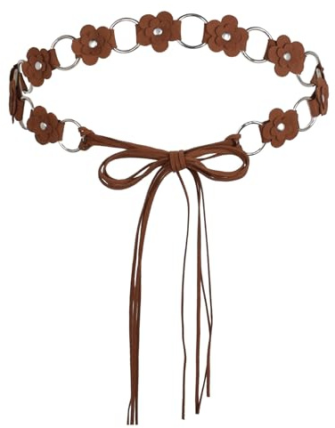 TeeYee Women Waist Belt Tie Braided Chain Floral Adjustable Boho Handwoven Tassel Rope for Dress 288coffee