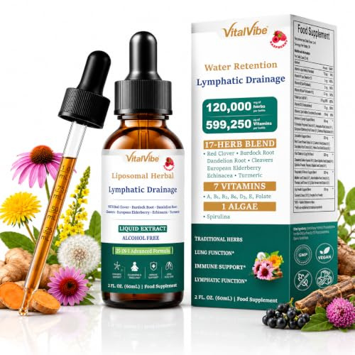 Lymphatic Drainage Supplements Drops - Raspberry Flavor - Vegan - 60 ml | for Immune, Cleanse & Detox, Lymph System Support, Liver & Lung Health with Echinacea,Calendula,Burdock & Elderberry