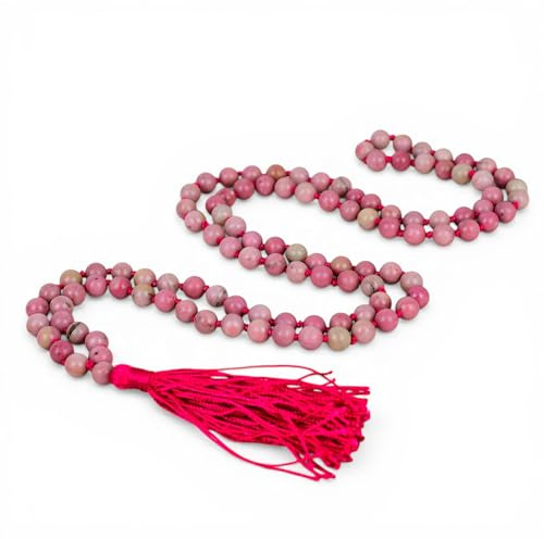INFINITY GEMS Naturlig rosa Rodonit 108 mala-pärlor halsband 6 mm handknuten meditation yoga bön Mala med rosa tofs