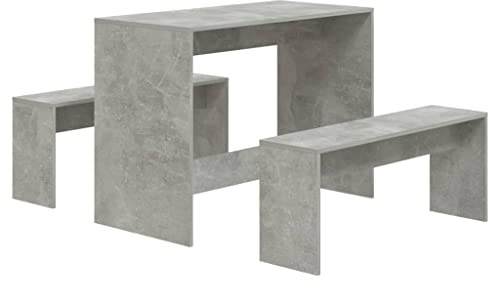 Plumbpyr Set da pranzo da 3 pezzi, grigio cemento, in legno, con tavolo da 102 x 50 x 75 cm e 2 panche da 97 x 25 x 40 cm, robusto gruppo da pranzo per soggiorno e piccole aree da pranzo