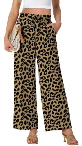 PrinStory Pantalones De Pierna Ancha Para Mujer Palazzo Ligero Pantalones De Cintura Alta Sueltos Casual Rectos Pantalones De Verano