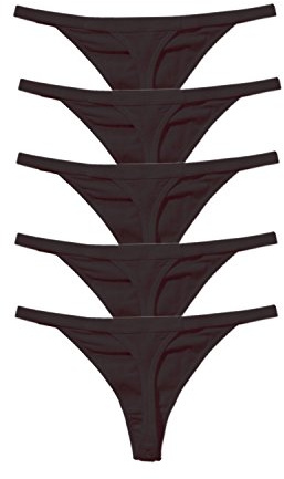 Zofirao 5 Pack Womens Panties Cotton Spandex Thongs Underwear G-Strings,Black,Medium