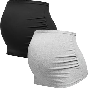 Herzmutter Bauchband Schwangerschaft - 2er-Set - Baumwolle - Umstands-Bauchbänder - Rückenwärmer-Shirtverlängerung - 6000 (Schwarz/Grau, S)