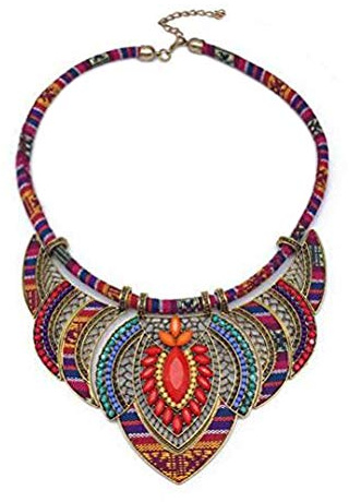 iPobie Collares Hecho a Mano Multicolor, Collar Babero étnico, Boho joyería declaración para Las Mujeres (Rojo)