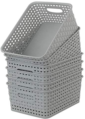 Cadineer 6-pack Plastic Grey Rattan Storage Basket Small Weave Basket Box
