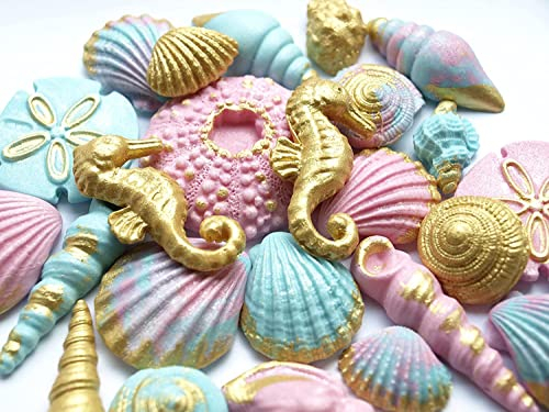 25x Edible Seahorse Seashells Rainbow Under the Sea Fondant Cake Topper Decoration