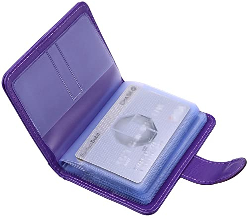 wisdompro Porta Carte di Credito RFID Secure, Porta Tessere con 20 Scomparti e 7 Piccole Griglie, per Uomo e Donna Carta D'identità, Carte di Credito, Scheda SD, Moneta, Viola (Verticale)