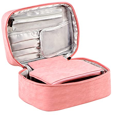EXERZ Cosmetic bag/Makeup bag with a Detachable Pouch - Vanity Case/Toiletry Organiser - Portable Travel Storage Bag - Water resistant (Pink)