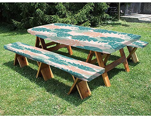 Palm Leaves - Mantel ajustable de poliéster para mesa de picnic y banco, 72 pulgadas, fondo de plantas tropicales de la selva, para exteriores, barbacoas, camping, 28 x 72 pulgadas