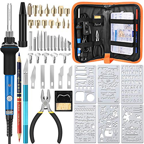 HANDSKIT Fer à Pyrogravure 60W Kit de Pyrogravure sur Bois Température Réglable 220℃~450℃ avec ON/OFF, Kit de soudure 42PCS pour Pyrogravure, Soudage, Bricolage etc