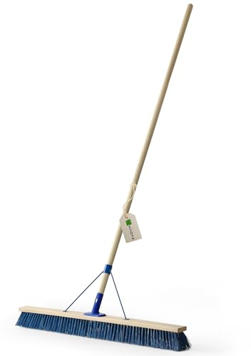 KADAX Balai de rue à long manche en bois et nylon avec support de manche en métal, large balai industriel confortable, sable, différentes tailles (100 cm)