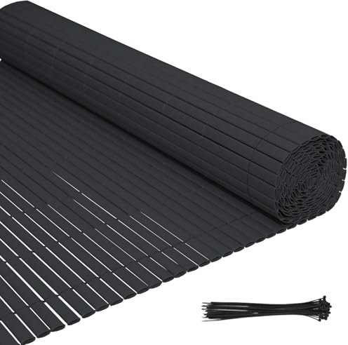 Eulenke Estera de Privacidad de PVC, 120 x 600 cm Cañizo PVC con Bridas, Lamas reforzadas, Cañizo jardin Ocultacion para balcón, Antracite